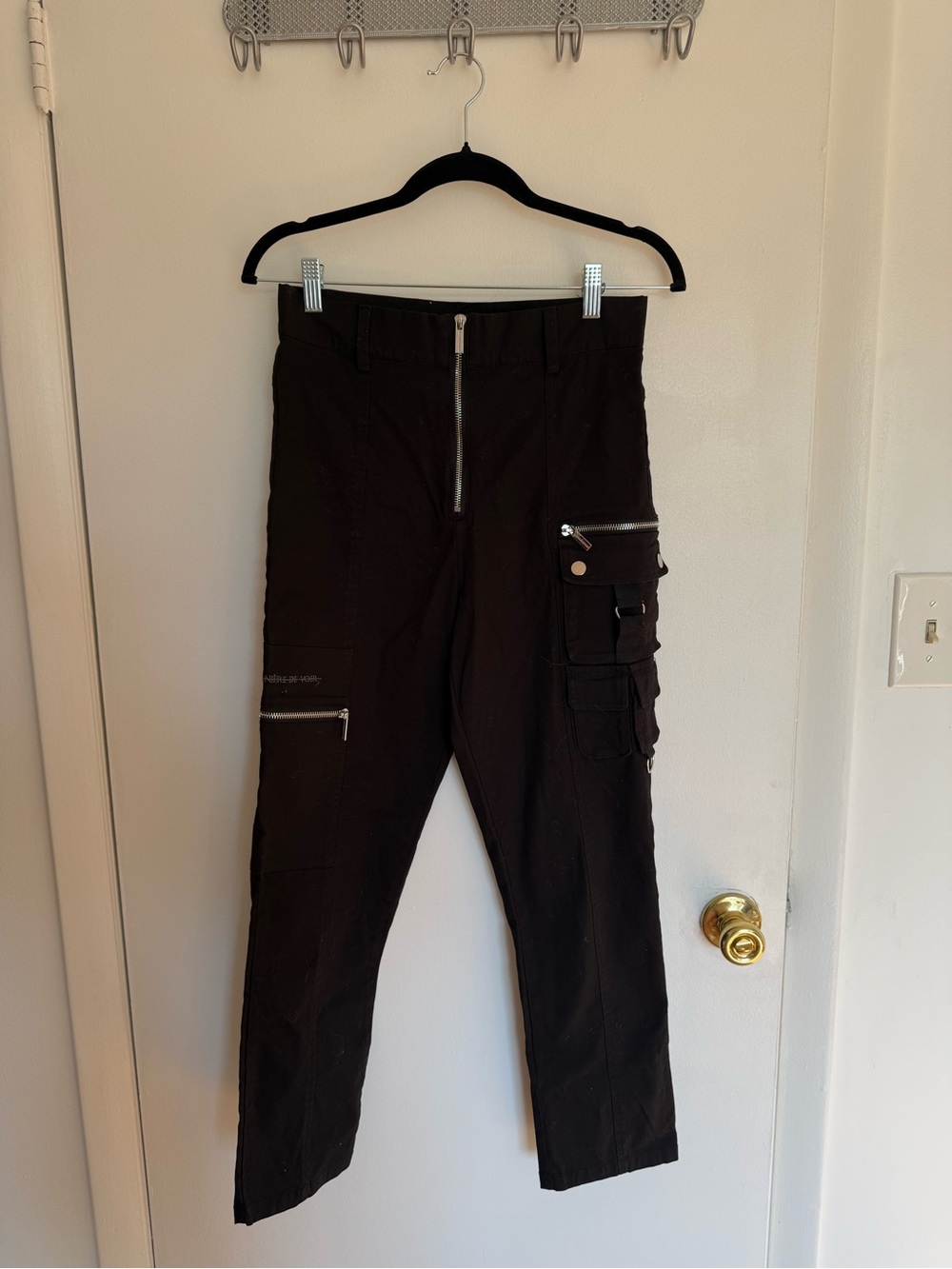 Maniere De Voir Black Cargo Pants with Front Zip Detail